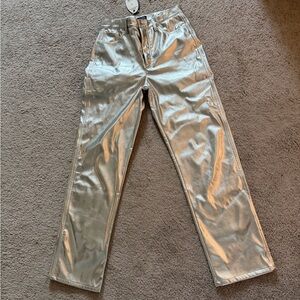 NWT Scoop Shiny Silver Metallic Pants